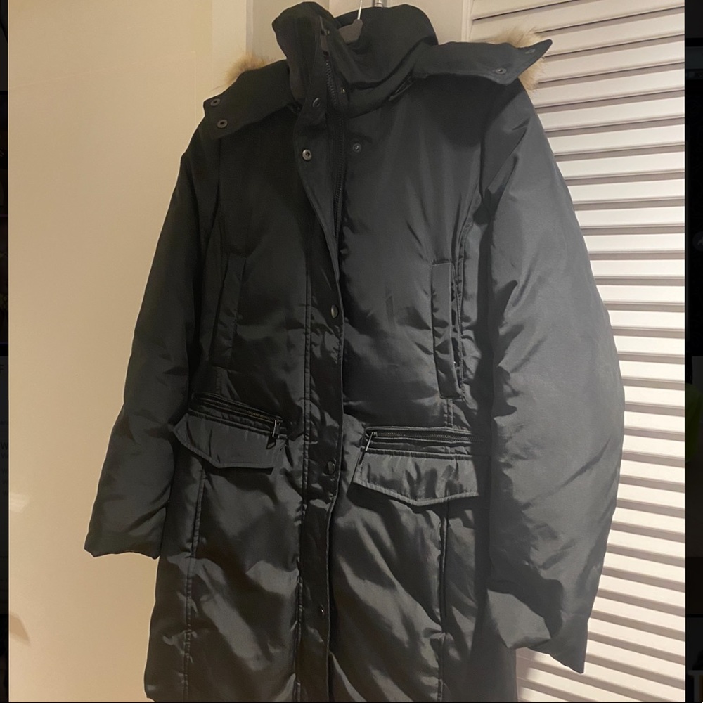 Andrew Mark Down Feather Coat. Coyote Fur hood.